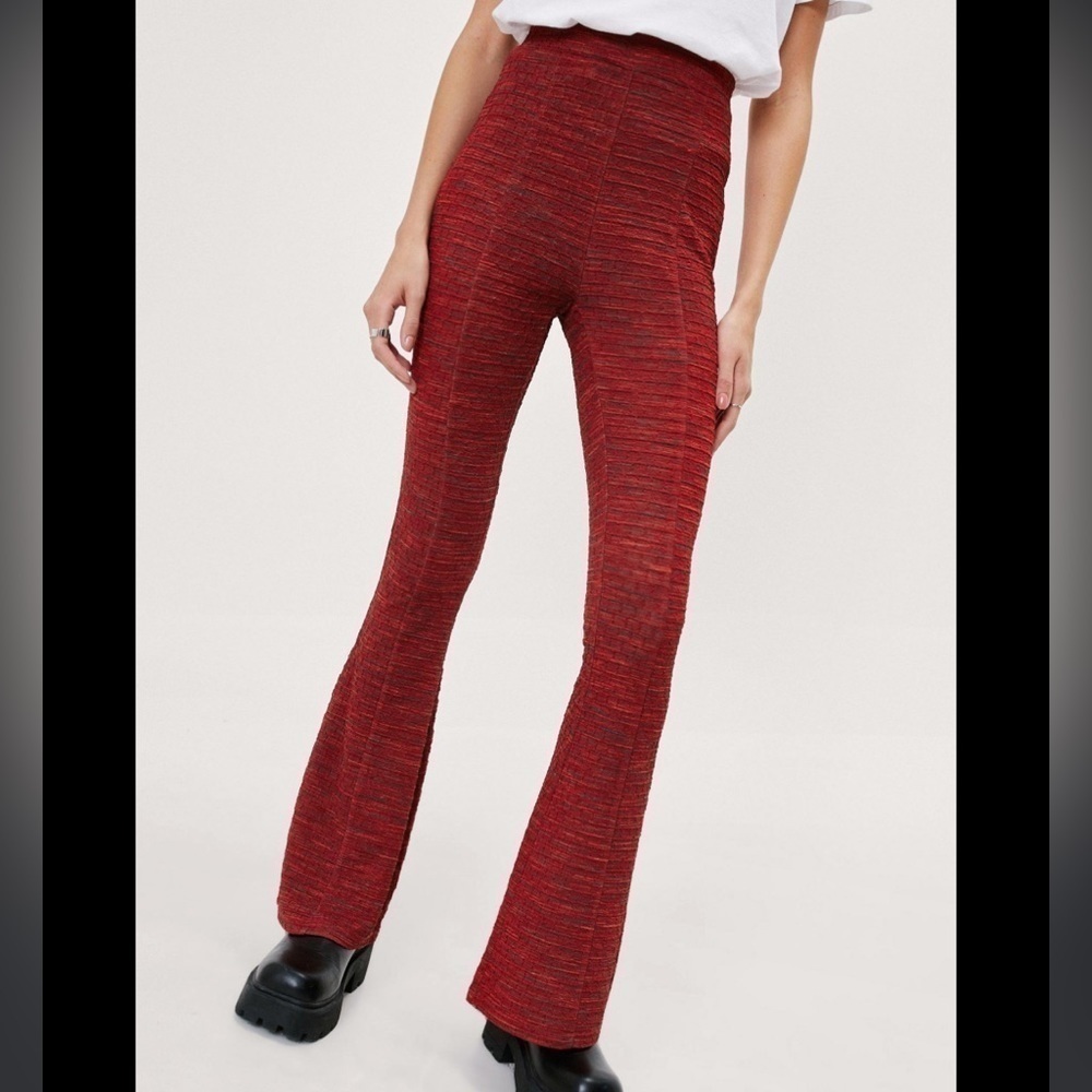 Nasty Gal Space Dye Jersey Flare Pants Terracotta Size 6 D2